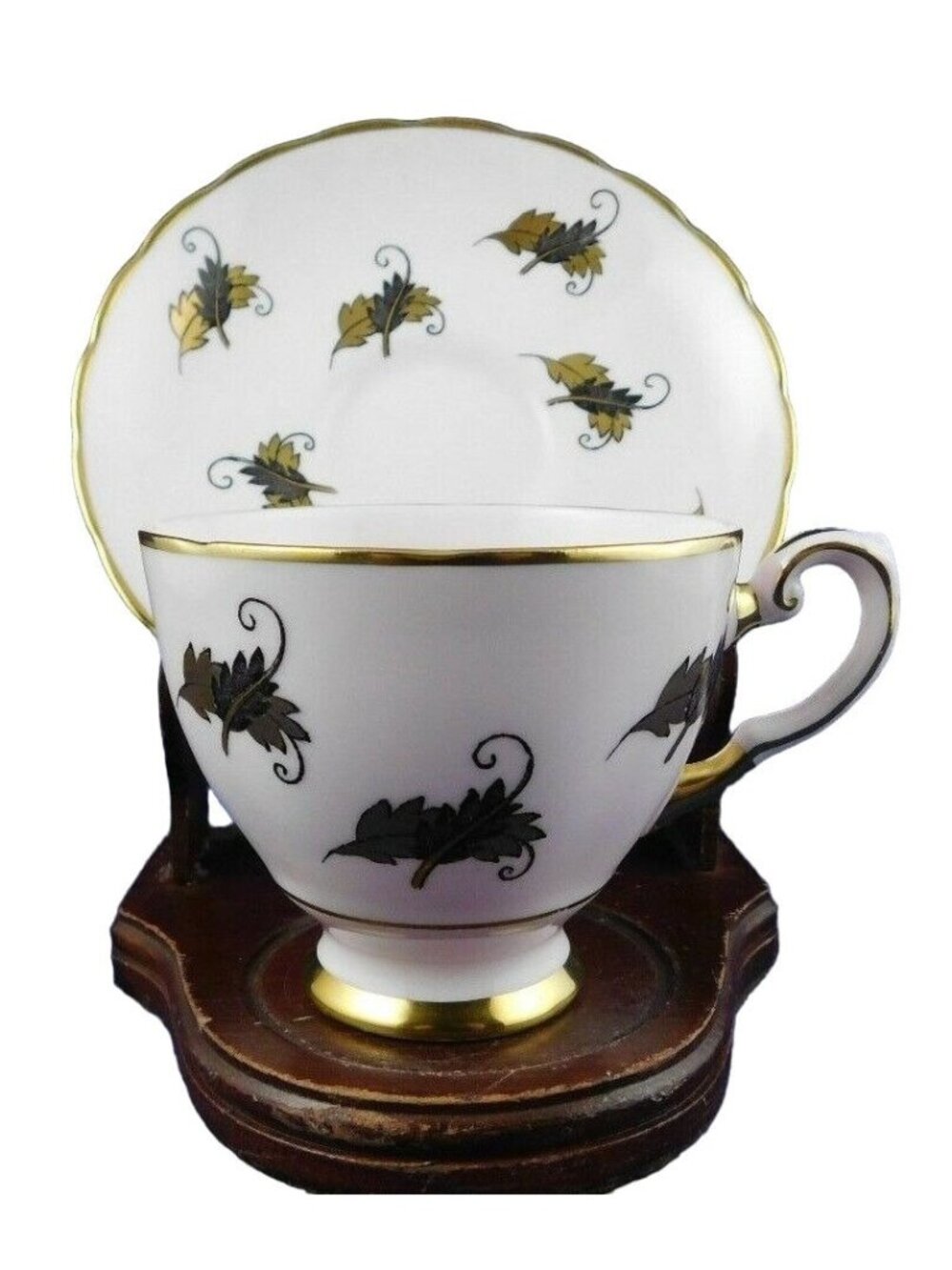 Tuscan Bone China Demitasse Teacup & Saucer Palest Pink Gold Leaf Design Vintage